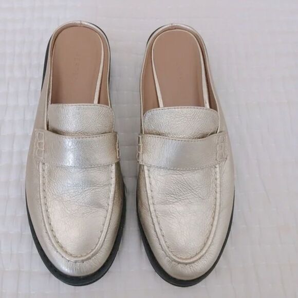 Aerosoles Una Loafer Gold Metallic Slip On Mules Soft Footbed Stylish Size 9.5 - Picture 1 of 6